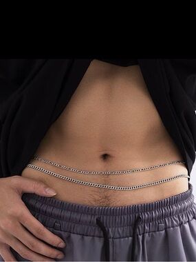 Men's Silver Double Waist Chain - Stylish Layered Body Jewelry